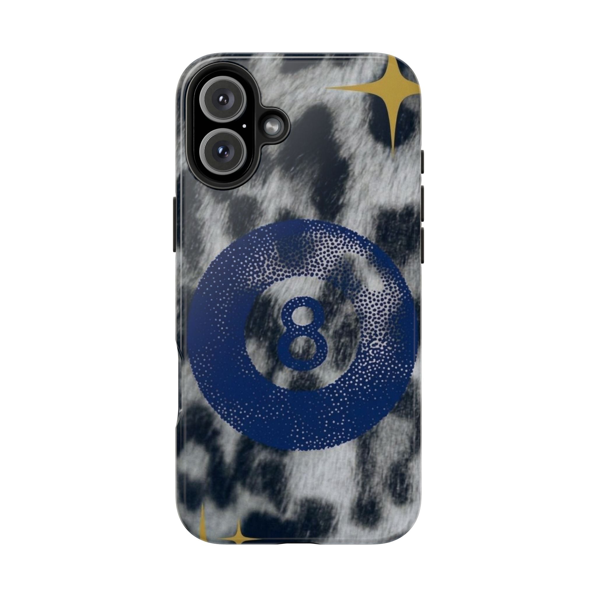 Tough Phone Case – Blue 8 Ball on Black & White Leopard Print