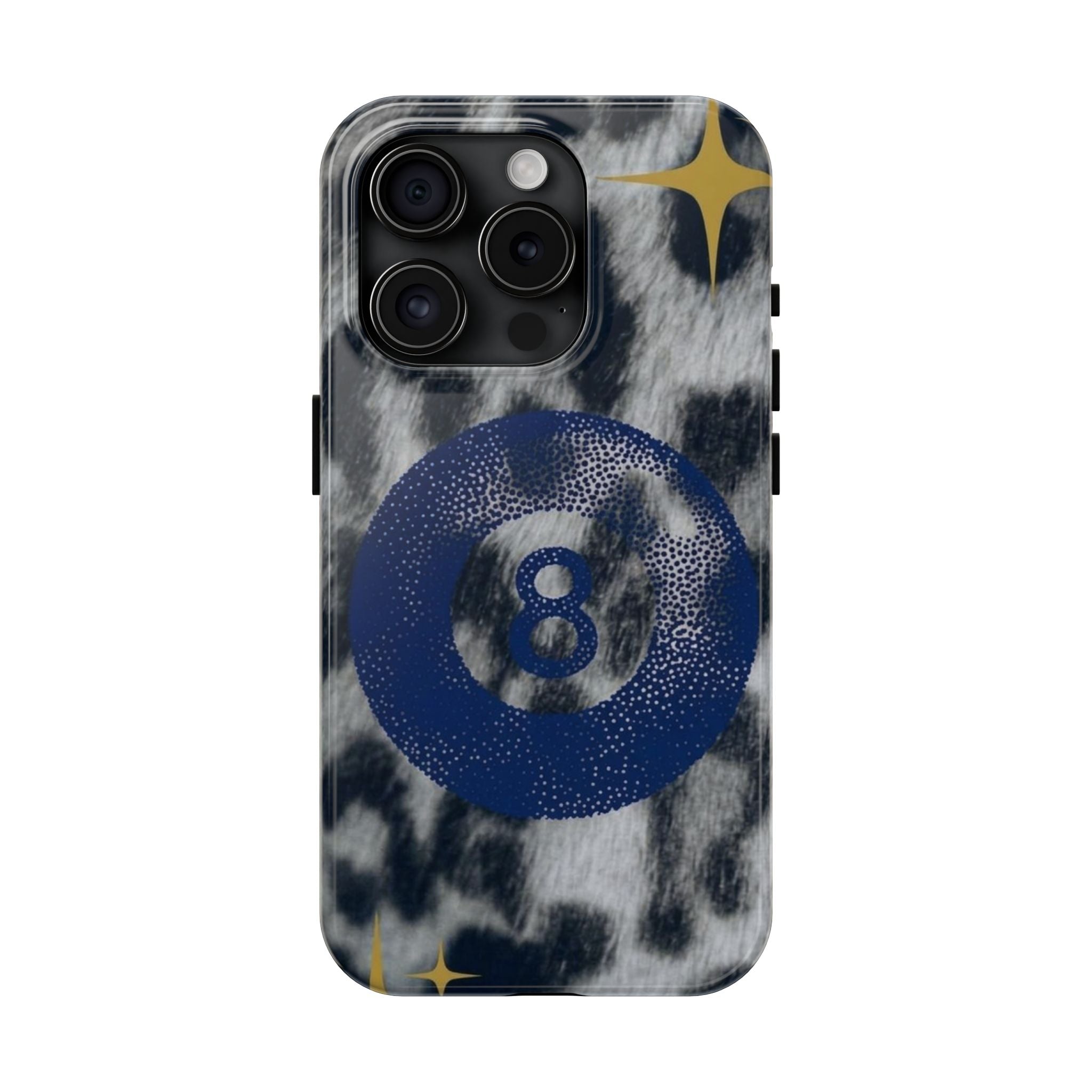 Tough Phone Case – Blue 8 Ball on Black & White Leopard Print
