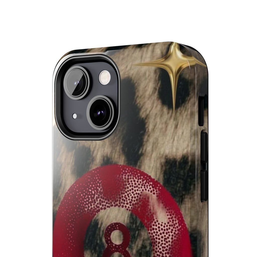 8 Ball Leopard Phone Case — Tough Protective Phone Case with Red 8-Ball Design