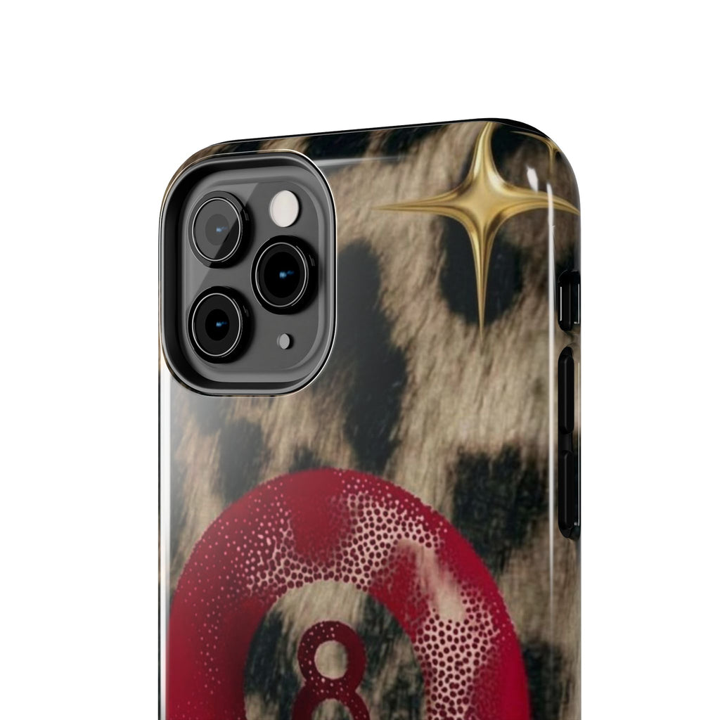 8 Ball Leopard Phone Case — Tough Protective Phone Case with Red 8-Ball Design