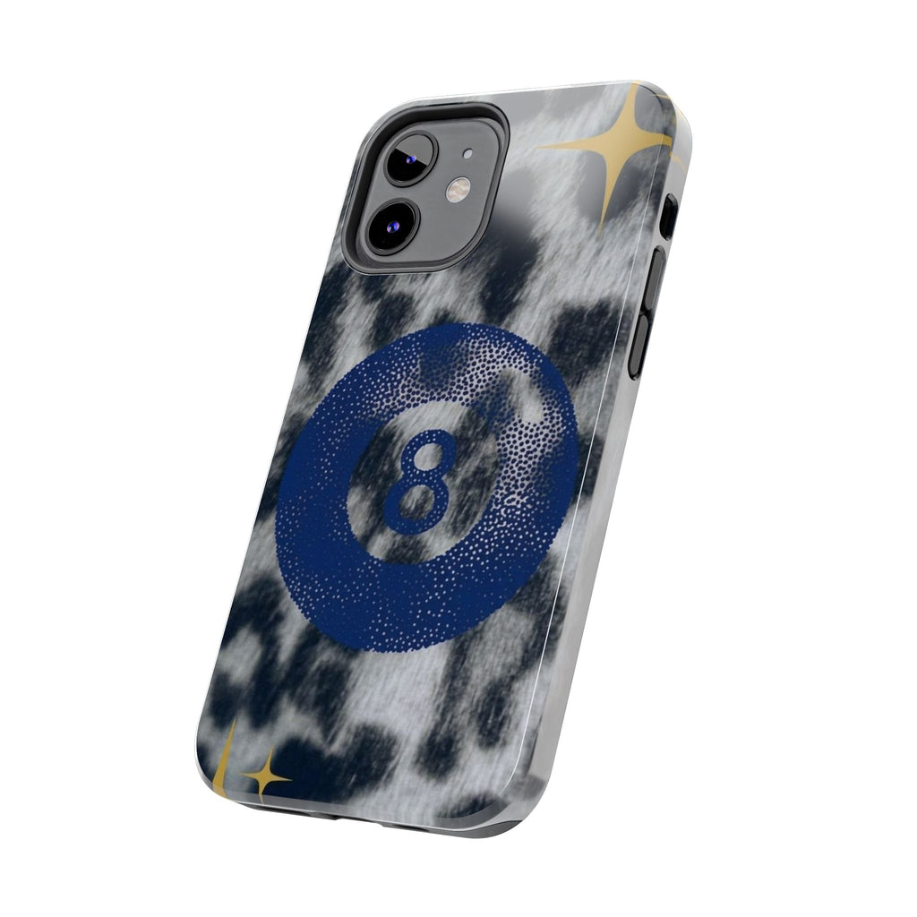 Tough Phone Case – Blue 8 Ball on Black & White Leopard Print