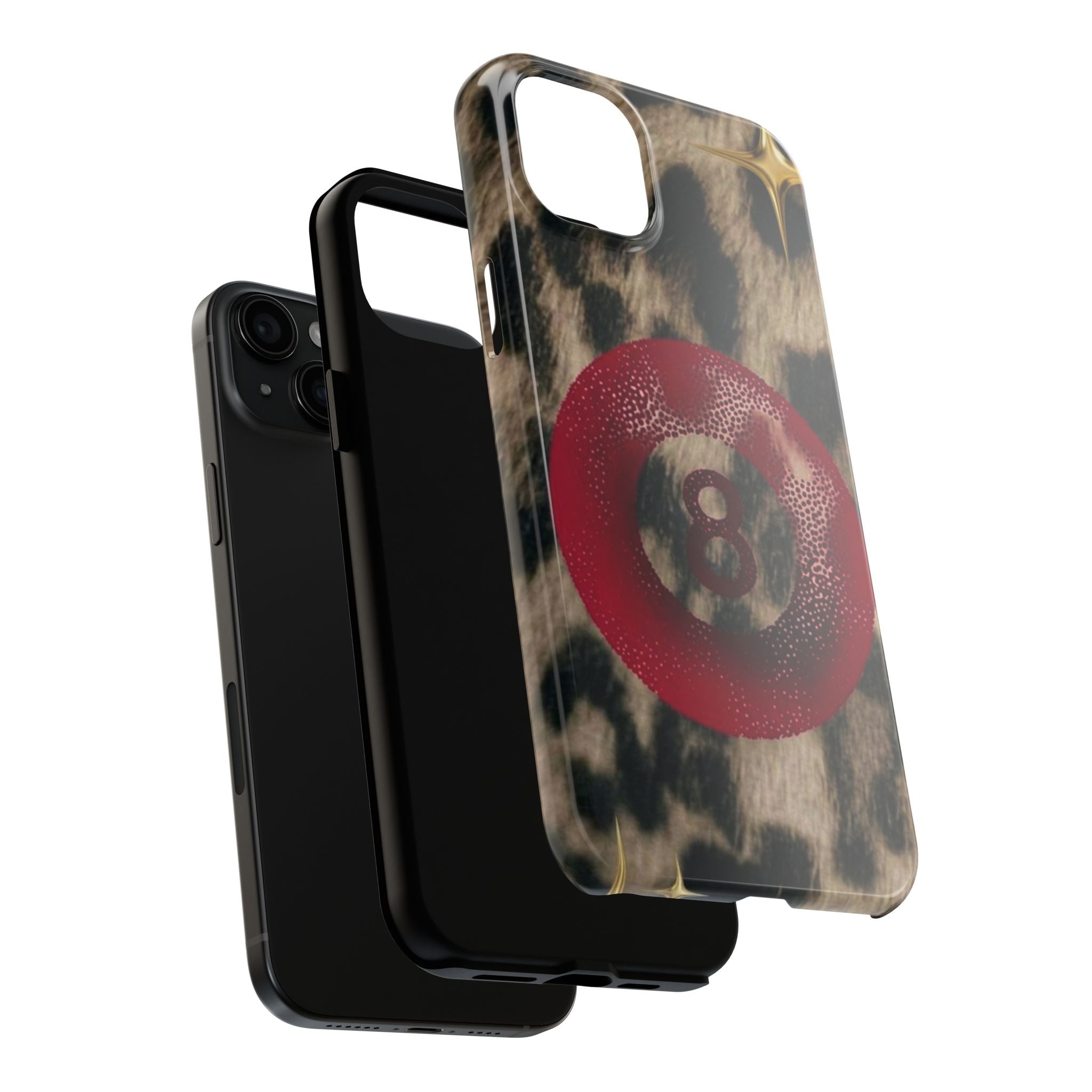 8 Ball Leopard Phone Case — Tough Protective Phone Case with Red 8-Ball Design