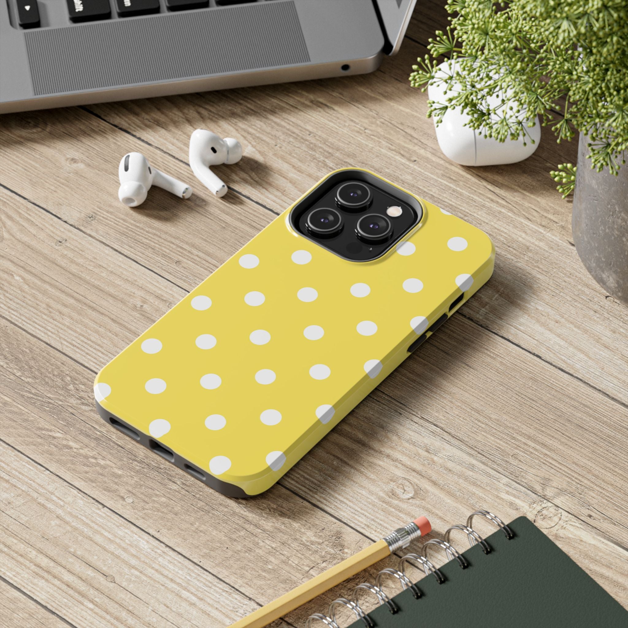 Yellow Polka Dot Tough Phone Case — Cute Protective iPhone Cover