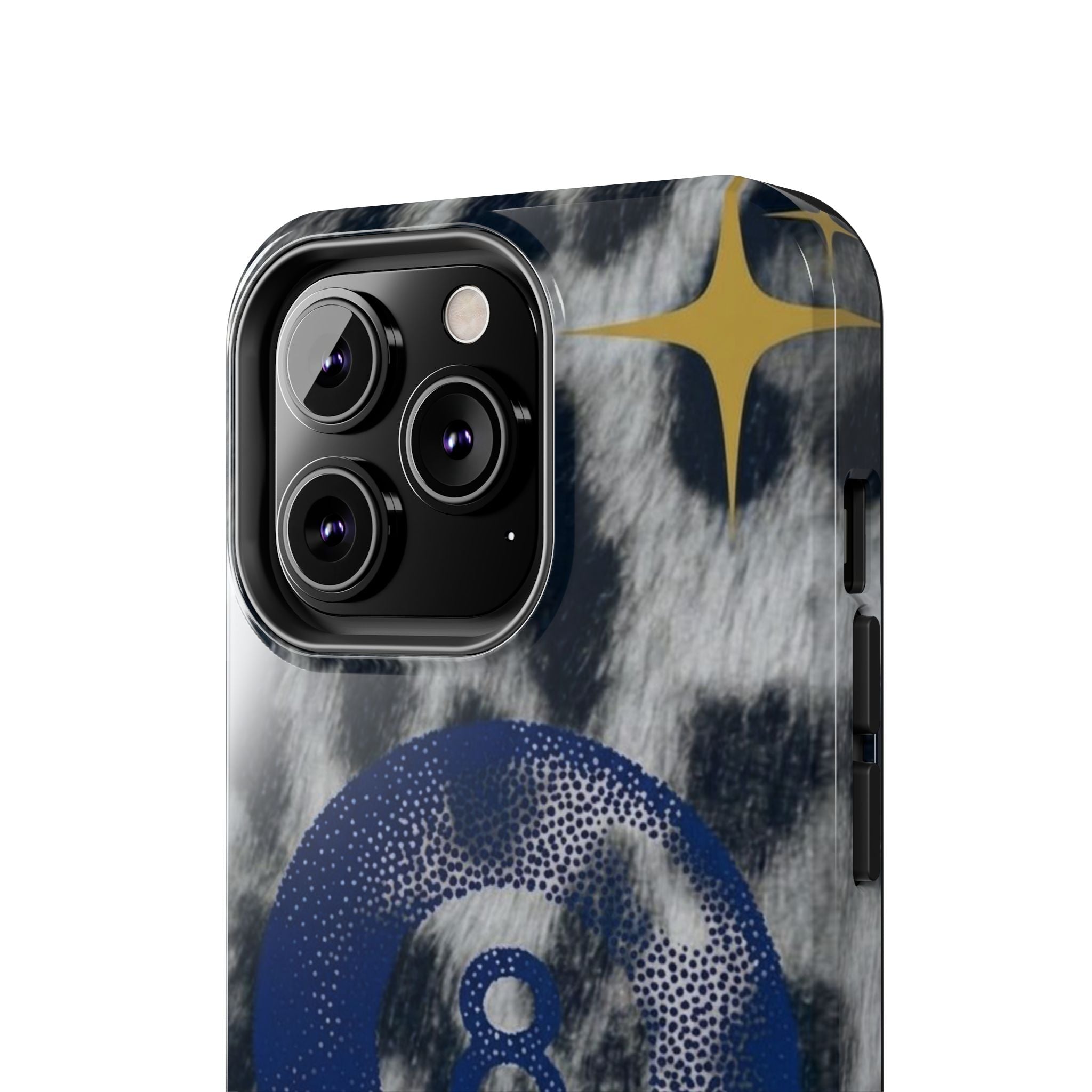 Tough Phone Case – Blue 8 Ball on Black & White Leopard Print
