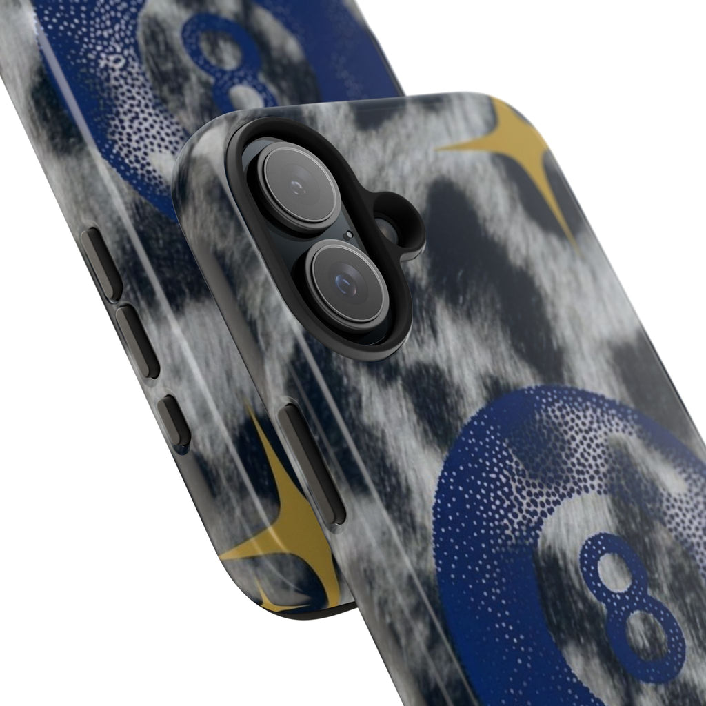Tough Phone Case – Blue 8 Ball on Black & White Leopard Print