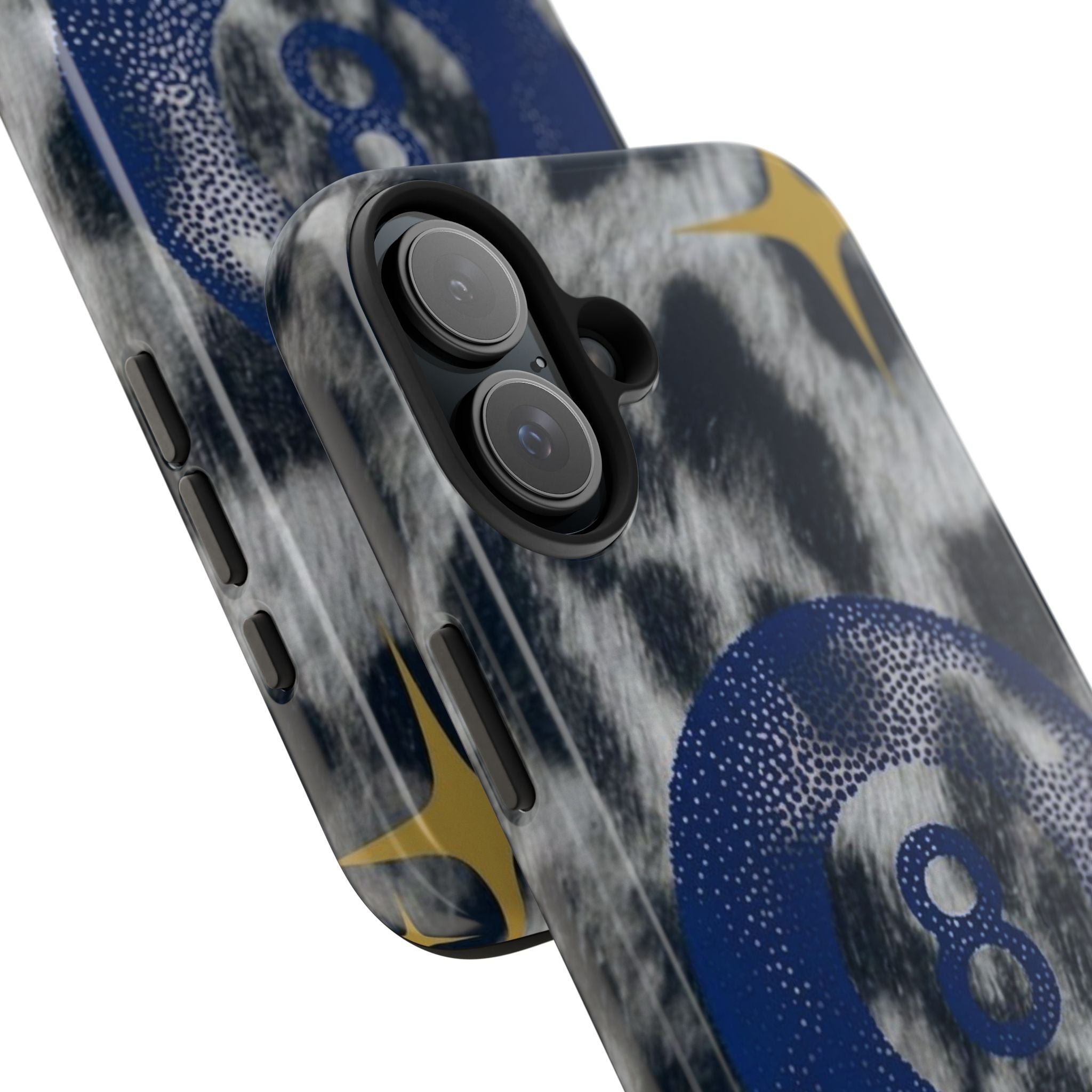 Tough Phone Case – Blue 8 Ball on Black & White Leopard Print