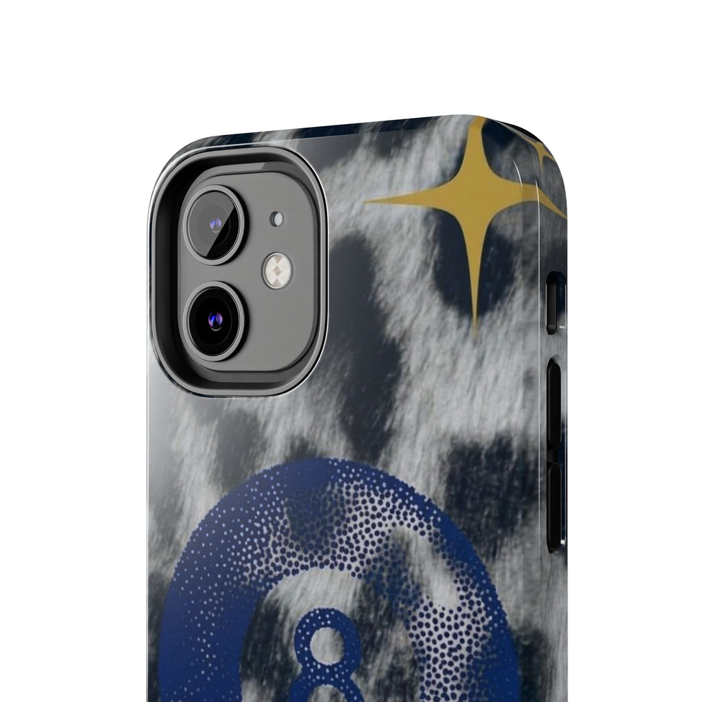 Tough Phone Case – Blue 8 Ball on Black & White Leopard Print