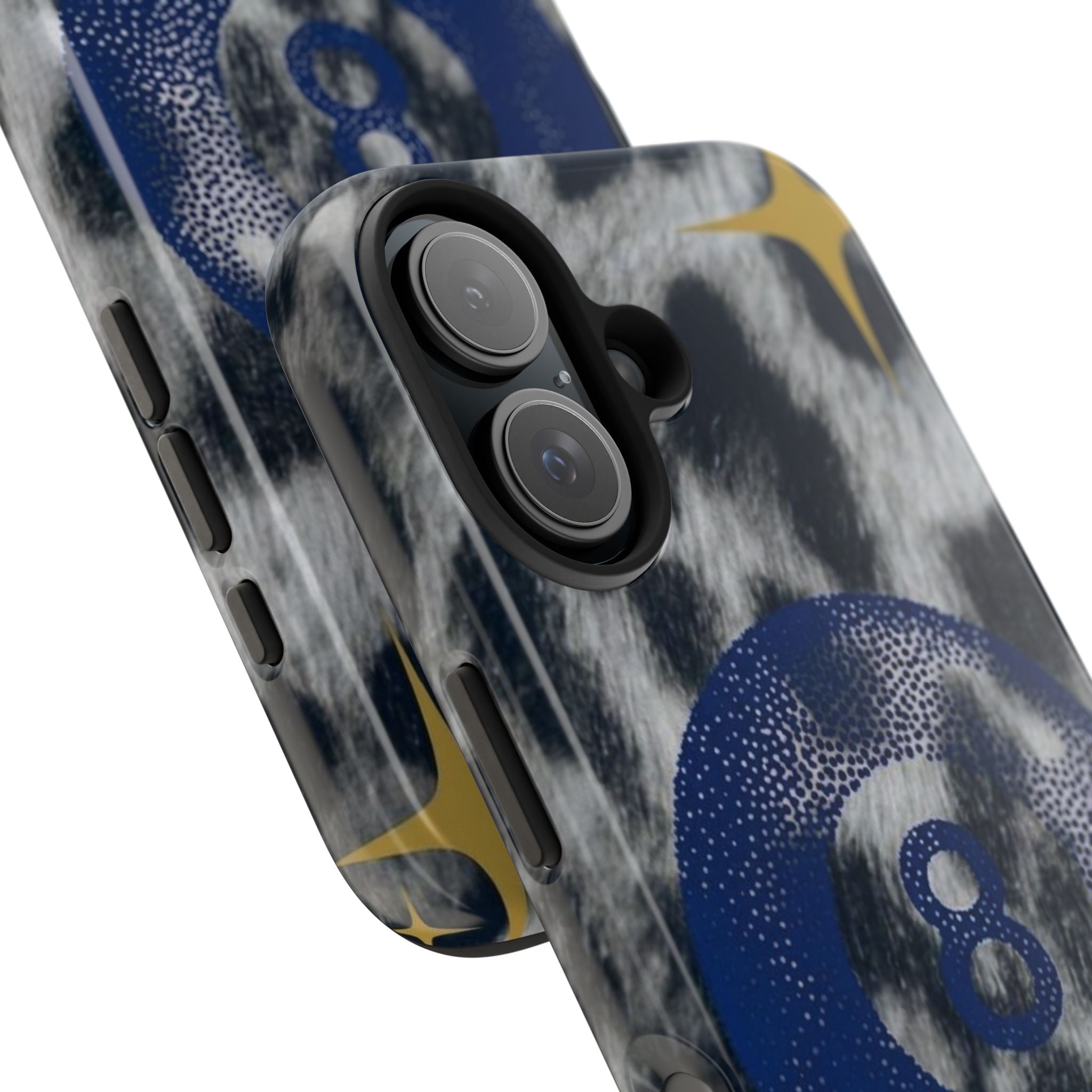 Tough Phone Case – Blue 8 Ball on Black & White Leopard Print