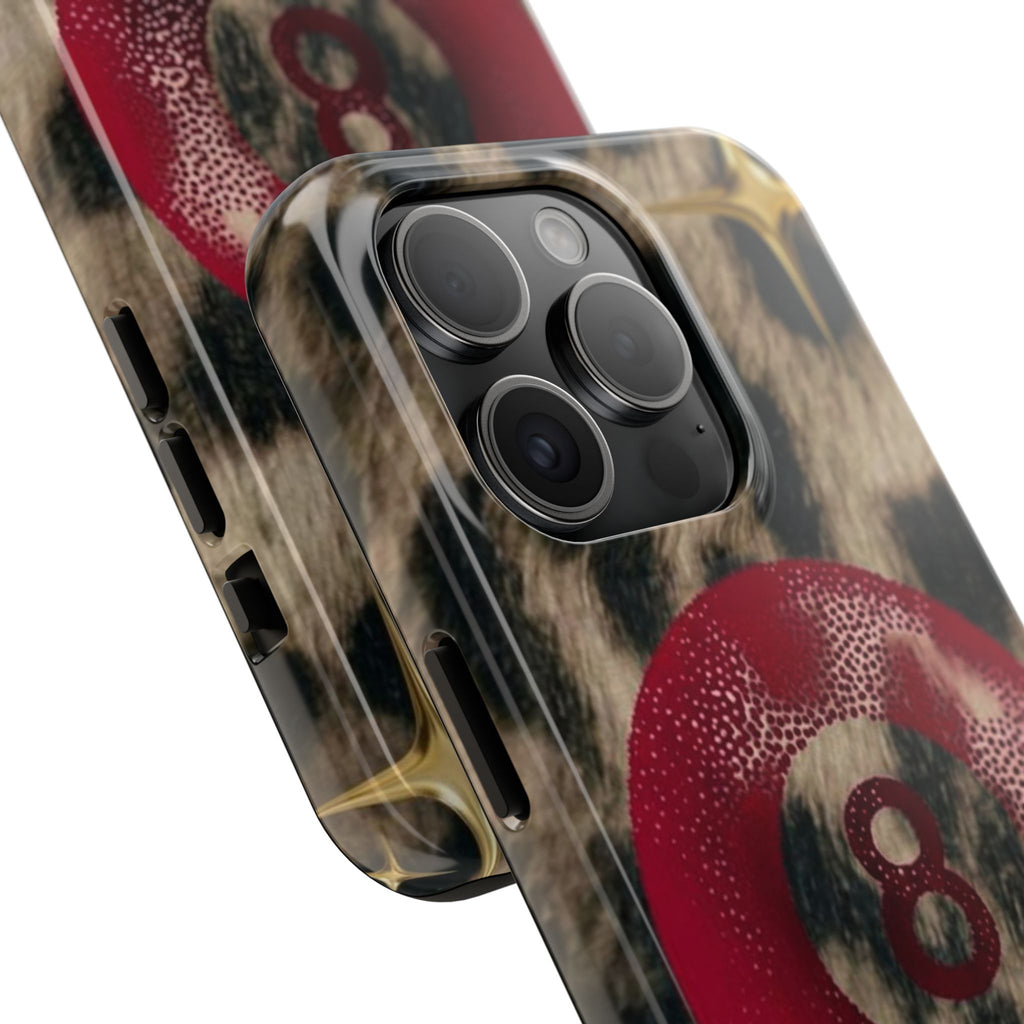 8 Ball Leopard Phone Case — Tough Protective Phone Case with Red 8-Ball Design