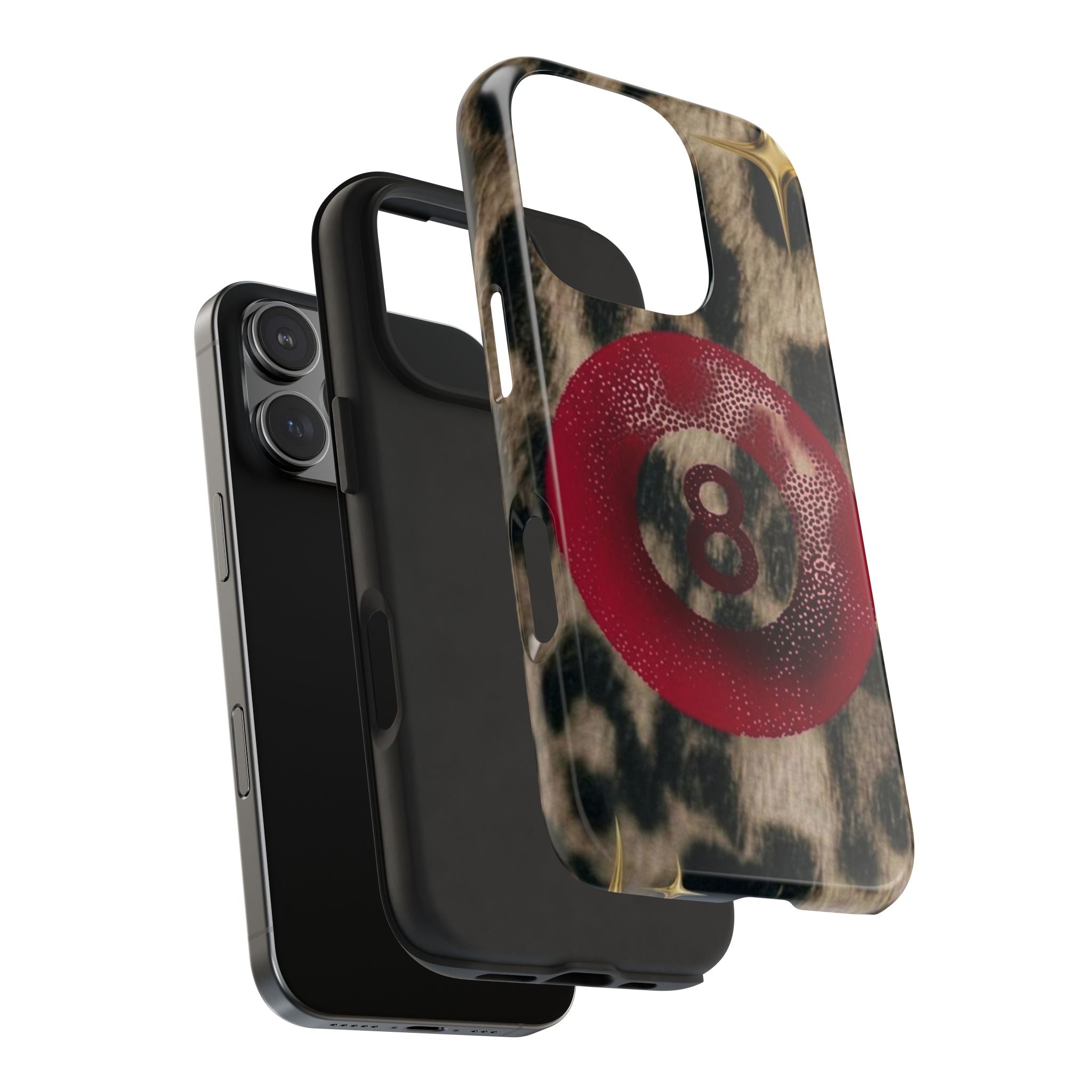 8 Ball Leopard Phone Case — Tough Protective Phone Case with Red 8-Ball Design